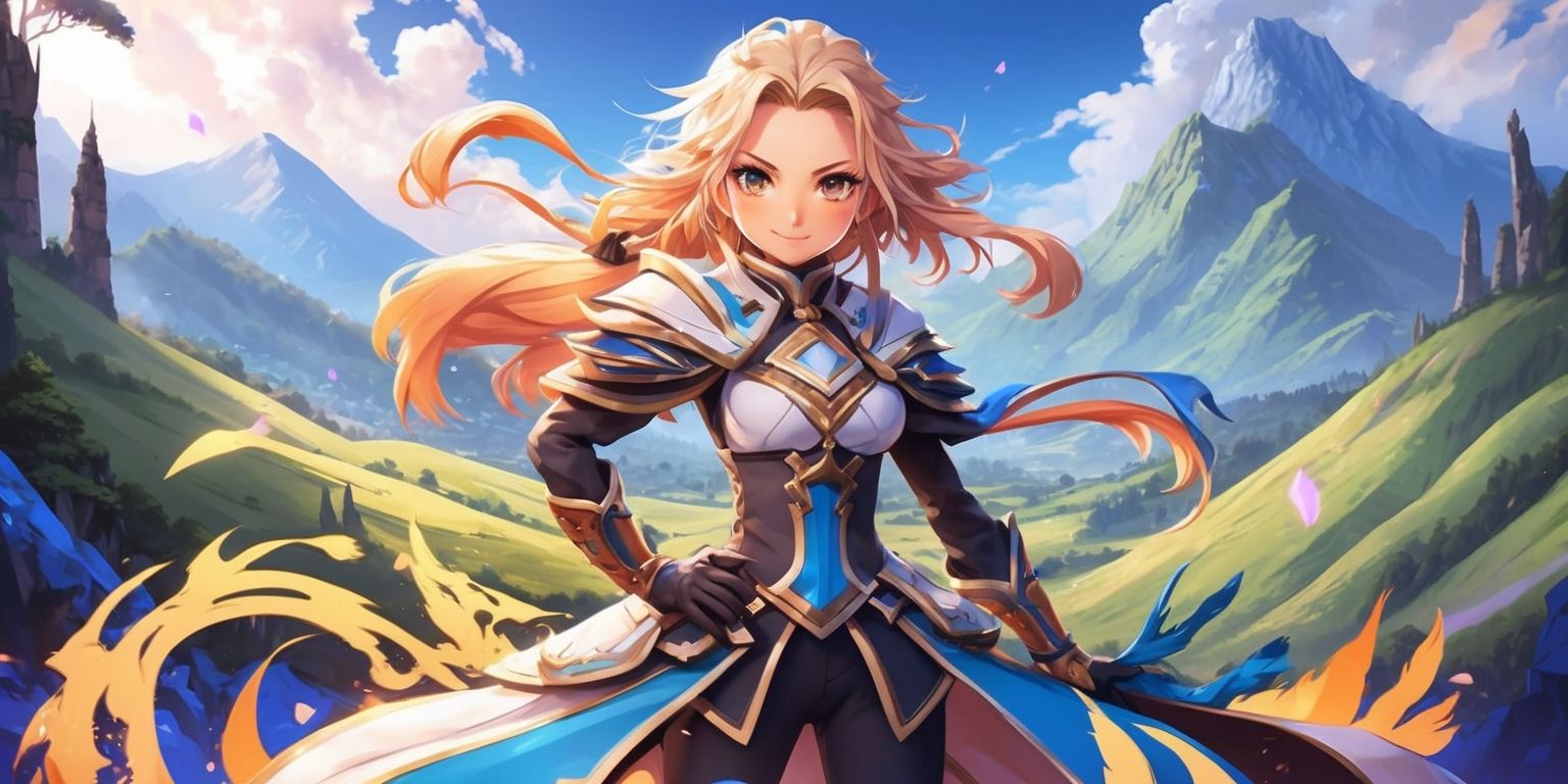 A highly detailed illustration of a Genshin Impact character, created with a mix of digital painting and vibrant anime-style elements, set against a majestic fantasy landscape with rolling hills and towering mountains in the background, the character stands confidently with intricate costume details, sharp facial features, and flowing hair, with a dynamic pose and expressive eyes, surrounded by subtle hints of elemental abilities, the color palette is dominated by pastel shades, with accents of bright blues and oranges, the overall style is a blend of traditional and modern anime aesthetics, with bold lines and delicate textures, the character's skin tone is a radiant and healthy complexion, with a unique glow effect, and the overall mood is one of adventure and bravery.