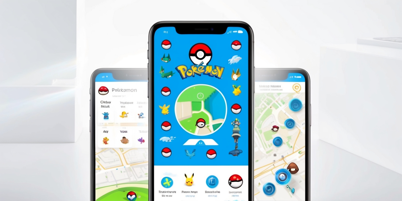 A screenshot of the Pokémon GO app on a modern smartphone, with a bright and vibrant color scheme, featuring a map view with various Pokémon icons and PokéStops scattered throughout, alongside navigational buttons and menus at the bottom of the screen, including the iconic Poké Ball logo at the top, with subtle animations and effects to convey a sense of interactivity and dynamic movement, set against a clean white background with minimal clutter, capturing the essence of a thrilling Pokémon-catching adventure on-the-go.